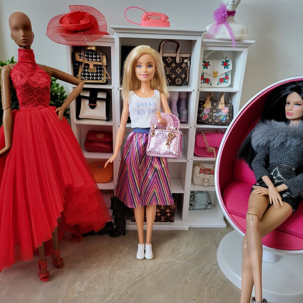 Pre-owned Barbie Doll Dream All DayTop Skirt & Mini Brands Metallic Pink Bag - Picture 4 of 7